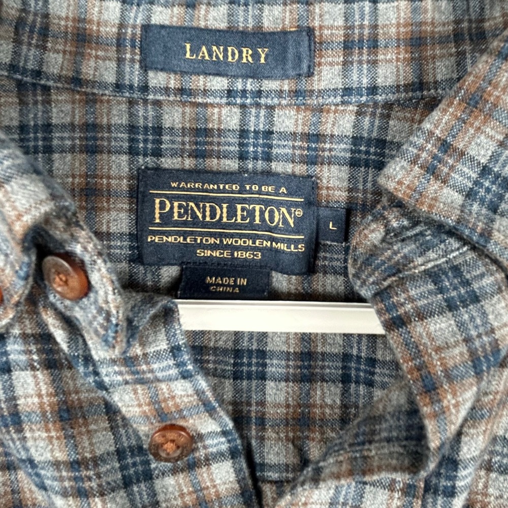 Pendleton Landry Plaid Flannel Shirt Men's Large Cotton Wool Blend Long Sleeve - Picture 2 of 6